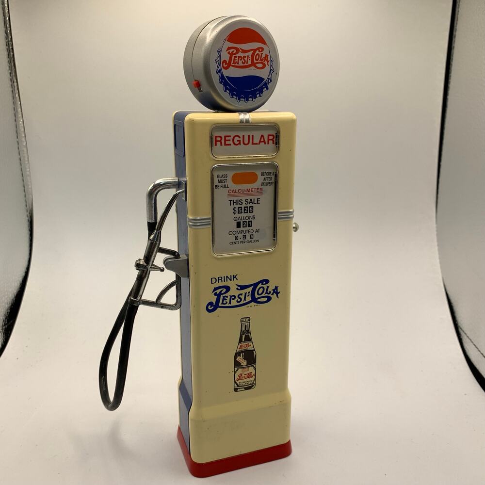 Vintage Pepsi Cola Gas Pump Coin Bank Light Up Globe Key Included Tested